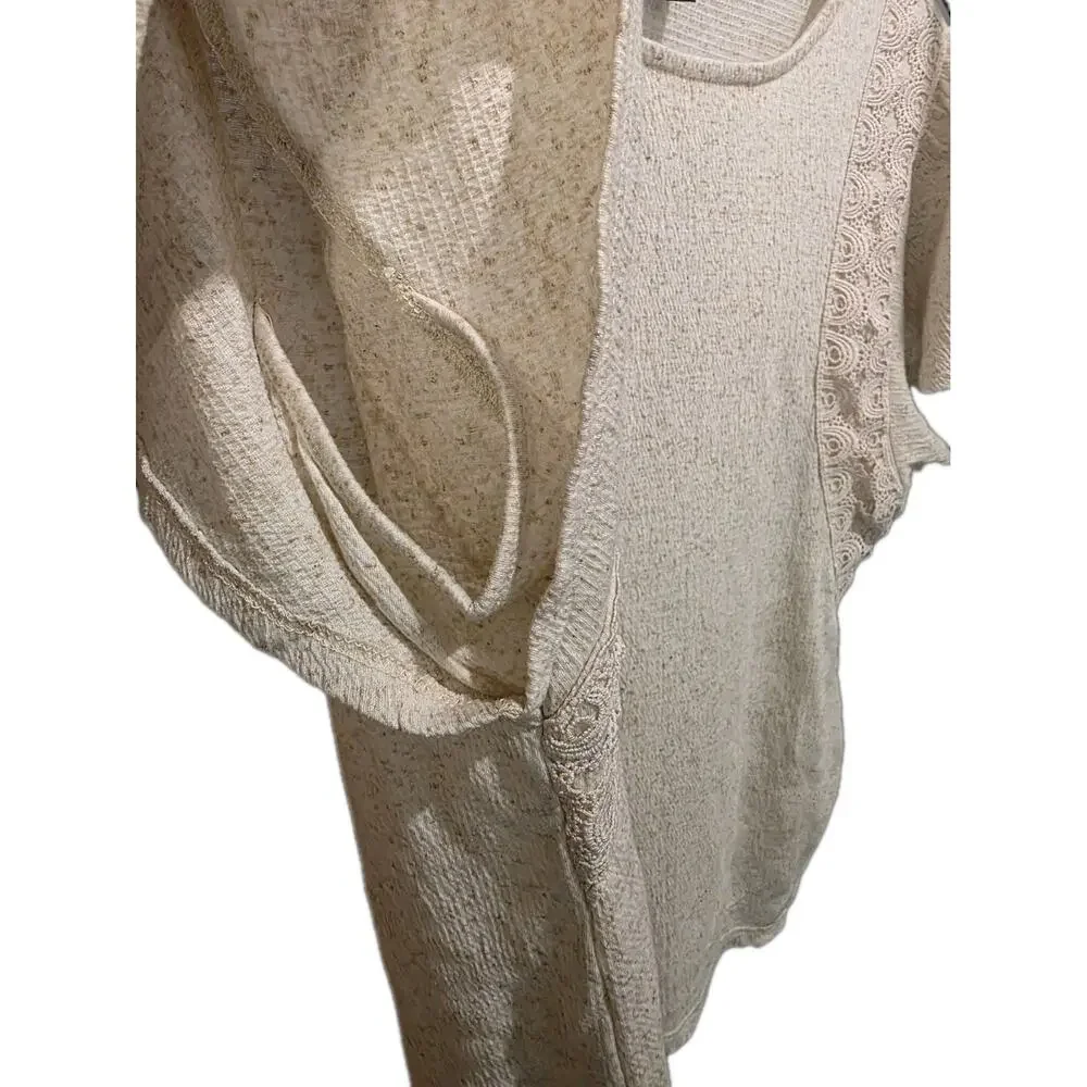 Fred David Cream Crepe Blouse w/Ruffle Short Sleeve & Crochet Detail